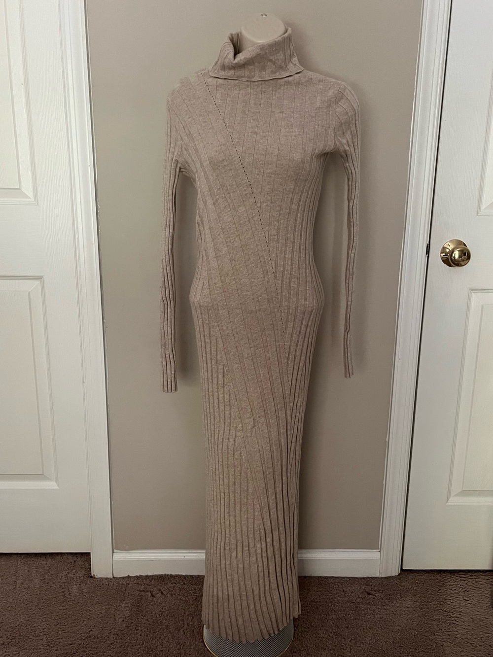 Reiss Wool Blend Bodycon Sweater Dress With Turtleneck Cady XS Beige